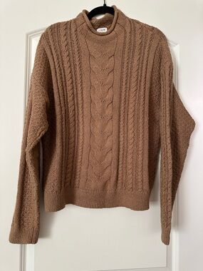 J. Crew Cable-Knit Mock Neck Sweater in Warm Brown